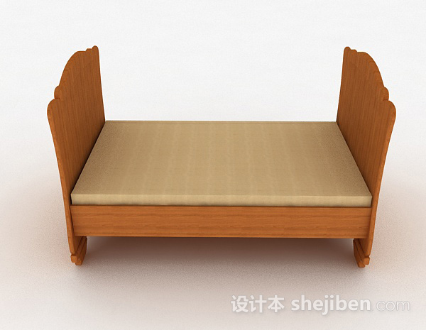 设计本棕色木质单人床3d模型下载