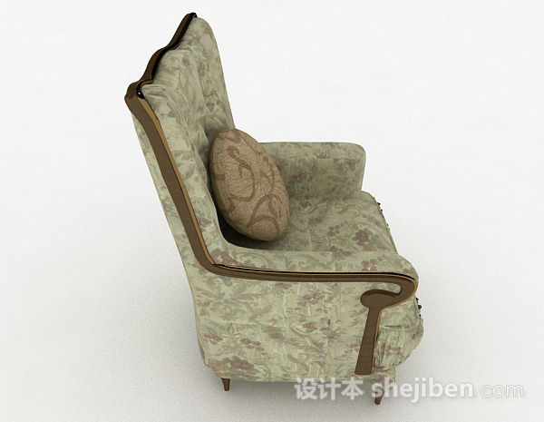 免费田园欧式绿色花纹单人沙发3d模型下载