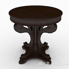 中式实木圆形餐桌3d模型下载