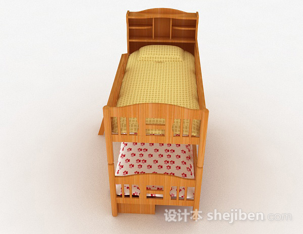 现代风格黄色木质上下铺双人床3d模型下载