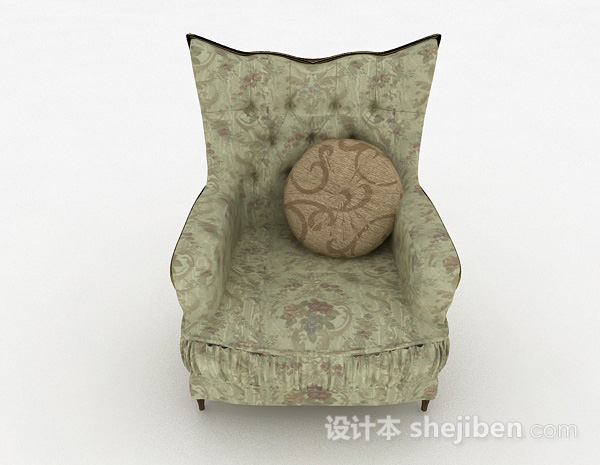 田园风格田园欧式绿色花纹单人沙发3d模型下载