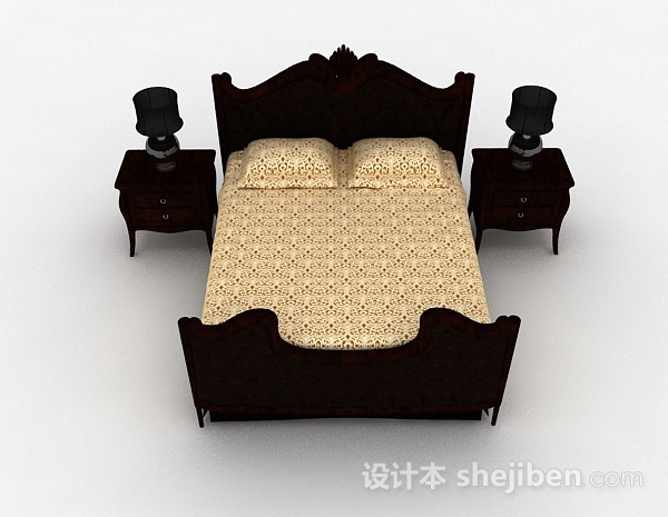 现代风格家居木质双人床3d模型下载