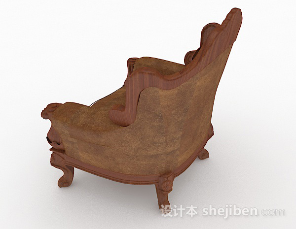 设计本欧式复古棕色木质单人沙发3d模型下载