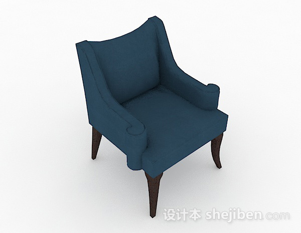 欧式风格简欧蓝色单人沙发3d模型下载