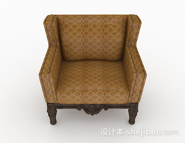 中式风格新中式棕色单人沙发3d模型下载
