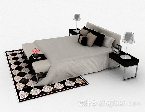 设计本灰色双人床3d模型下载