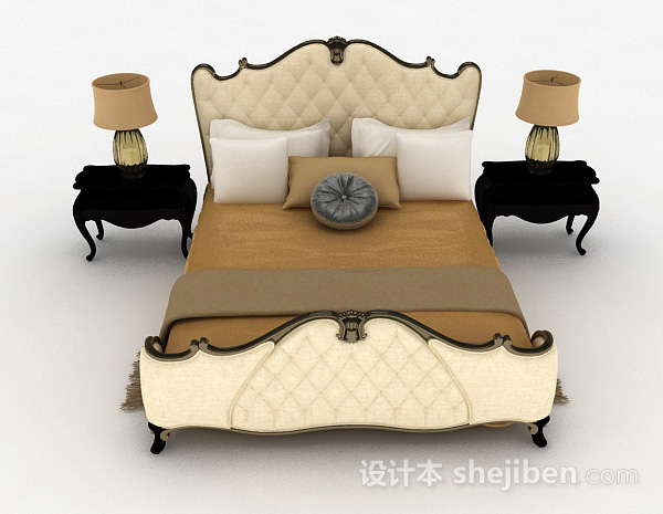 欧式风格欧式黄色双人床3d模型下载