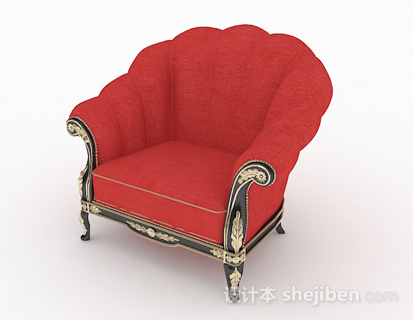 欧式风格欧式红色单人沙发3d模型下载