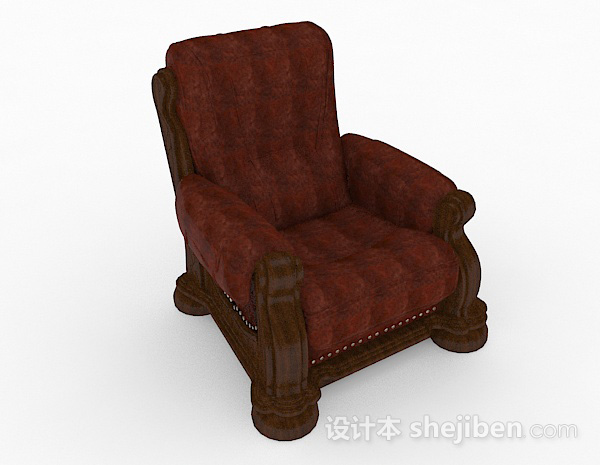 红色木质单人沙发3d模型下载