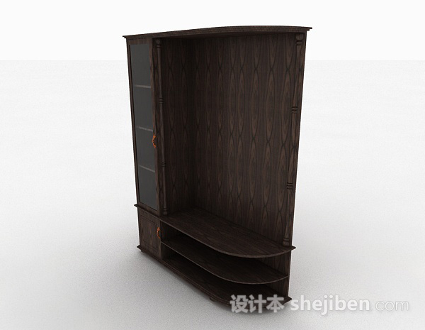 深棕色木质电视柜3d模型下载