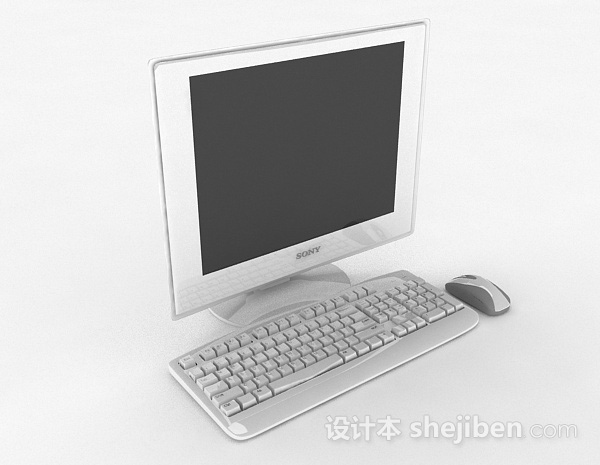 免费白色台式电脑3d模型下载