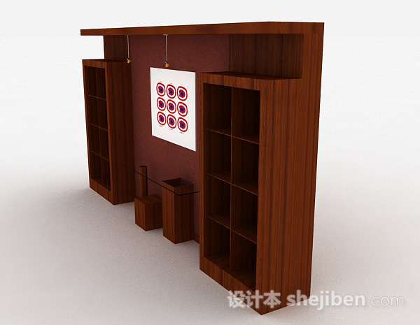 设计本现代风格枣红色木质电视储物柜3d模型下载