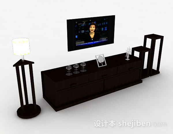 黑色挂壁式电视机3d模型下载