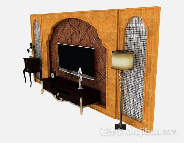 设计本欧式风格木质造型电视柜3d模型下载