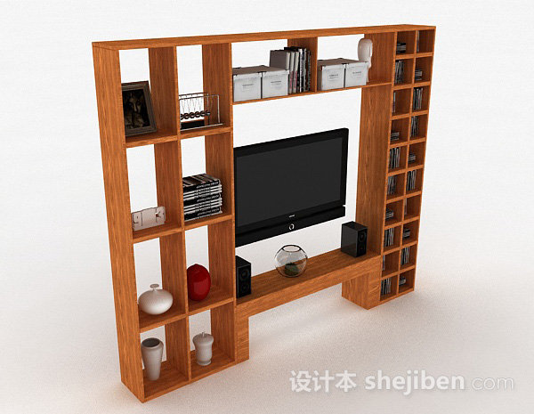 现代风格浅棕色木质展示柜3d模型下载