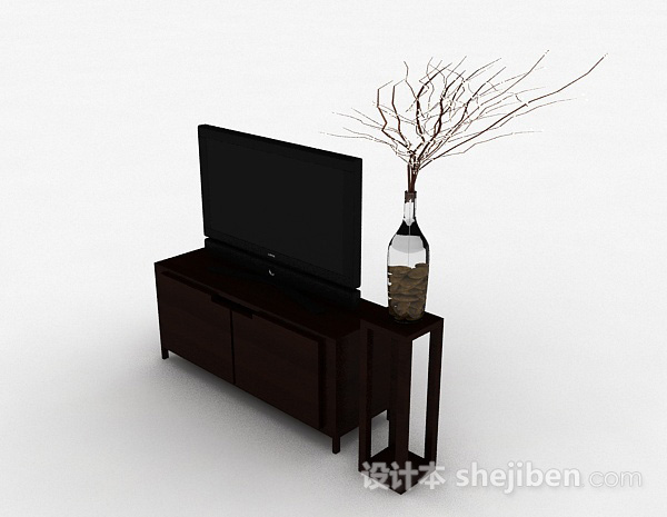 免费现代风格棕色短款电视柜3d模型下载