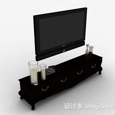 欧式风格黑色浮雕电视柜3d模型下载