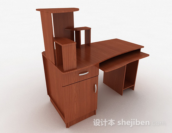 免费棕色木质办公桌3d模型下载