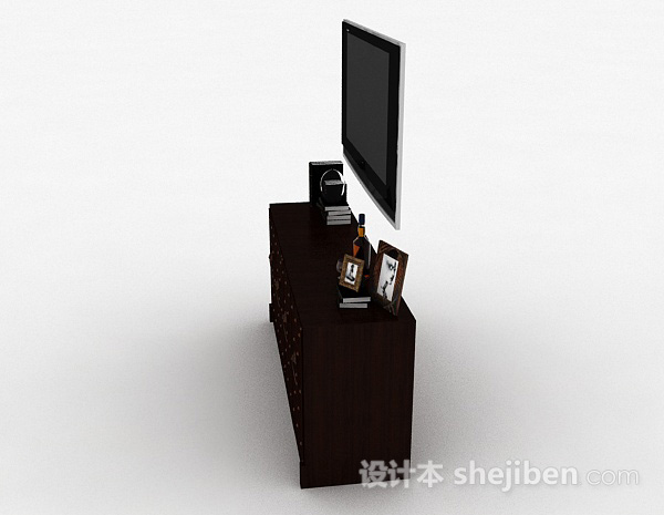 设计本中式风格传统棕色木质电视柜3d模型下载