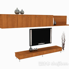 现代风格浅色木质花纹组合电视柜3d模型下载