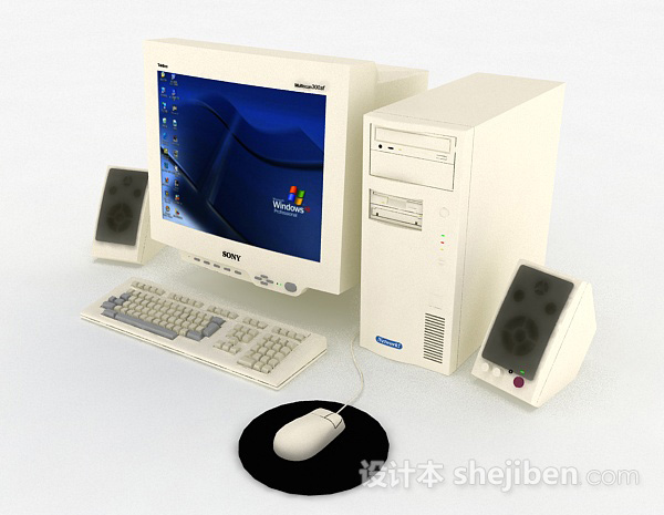 免费白色台式电脑3d模型下载