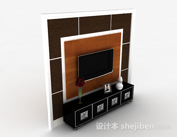 现代风格黑色电视储物柜3d模型下载