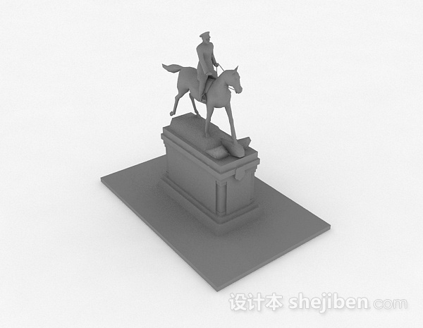 免费现代风格灰色将军骑马摆件品3d模型下载