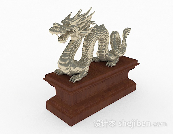 免费中式风格金属银色龙雕刻3d模型下载