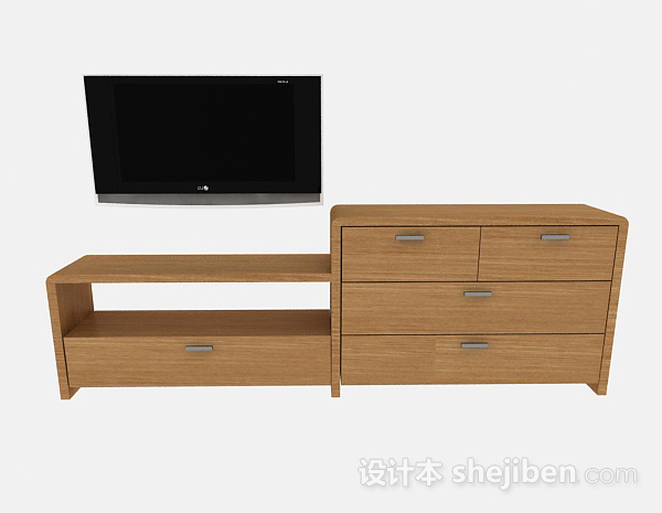 现代风格简约木质电视柜3d模型下载