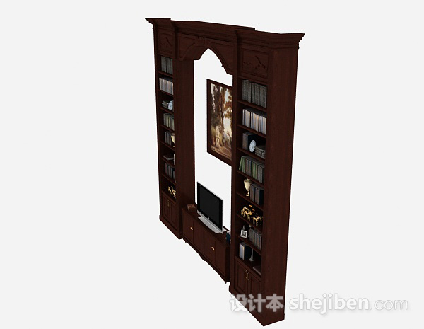 设计本欧式风格深棕色木质组合电视柜3d模型下载