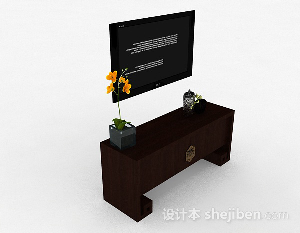 传统中式风格棕色电视柜3d模型下载