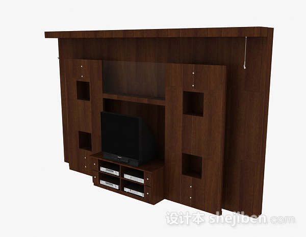 现代风格现代风格棕色木质花纹电视背景墙3d模型下载