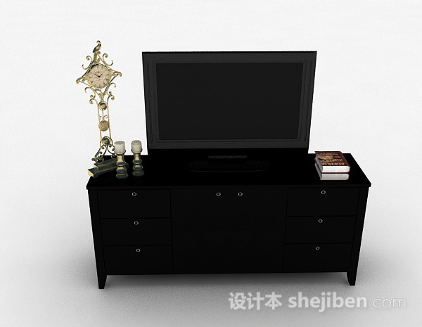 现代风格现代风格黑色电视柜3d模型下载