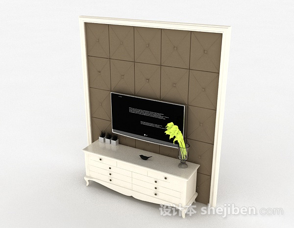 免费欧式风格白色木质储物柜3d模型下载