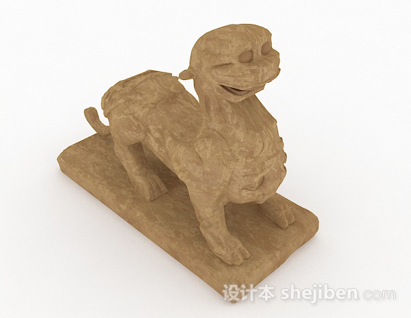 现代风格棕色石质四脚兽雕刻图3d模型下载
