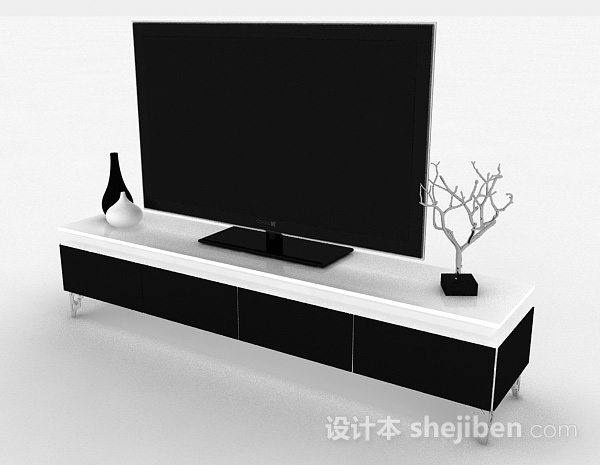 现代风格黑白双色电视柜3d模型下载