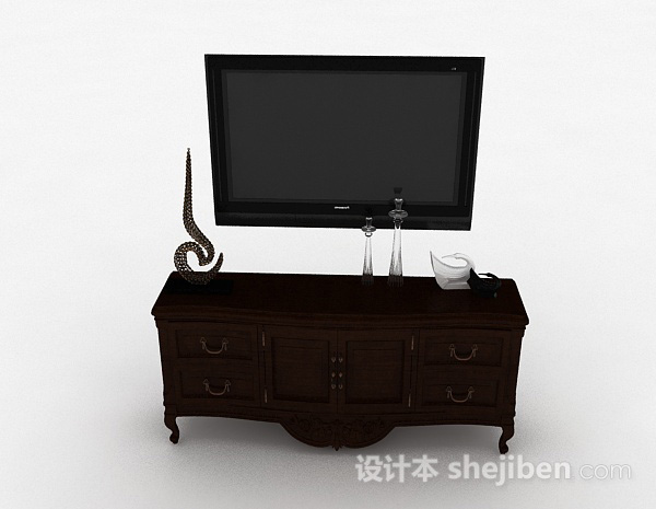 欧式风格欧式风格棕色木质电视储物柜3d模型下载