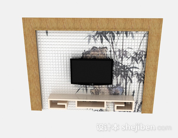现代风格白色简约电视柜别景墙3d模型下载