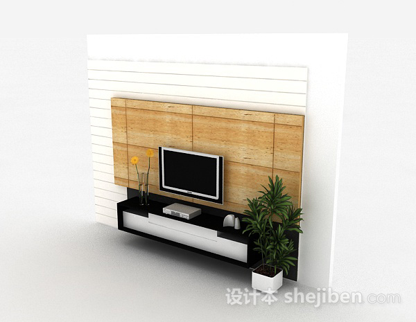 免费现代风格黑白双色电视柜3d模型下载