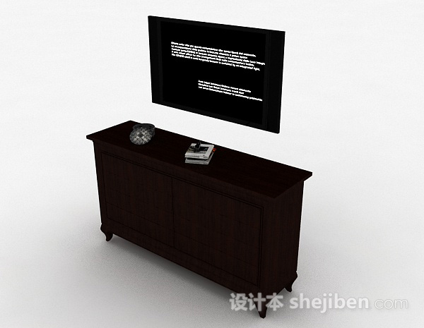 免费中式风格深棕色电视柜3d模型下载