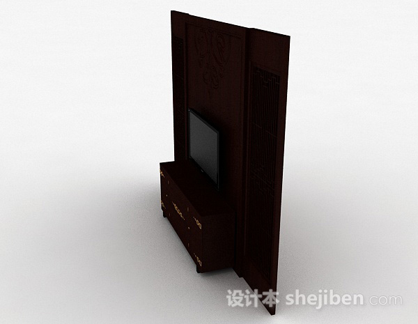 设计本中式风格棕色木质电视柜3d模型下载