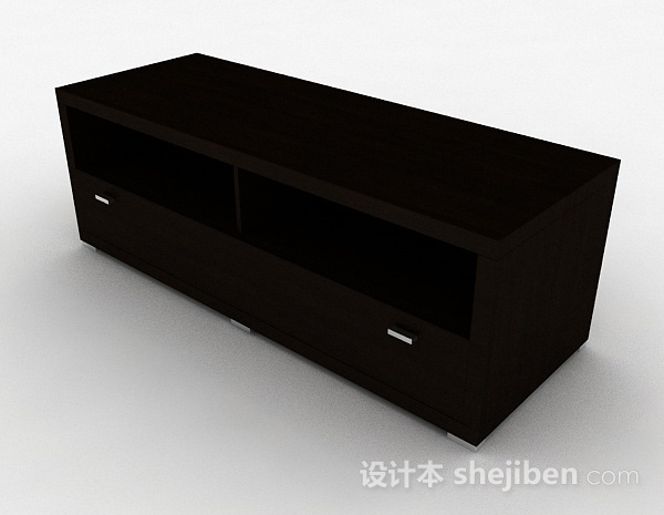 免费现代风格深棕色木质短款电视柜3d模型下载