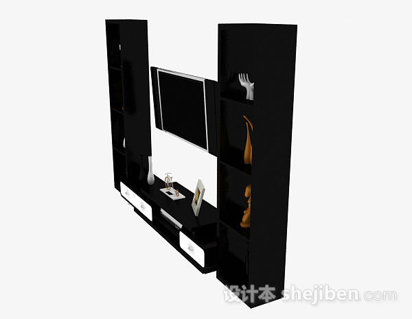设计本现代风格黑色电视柜和展示柜3d模型下载