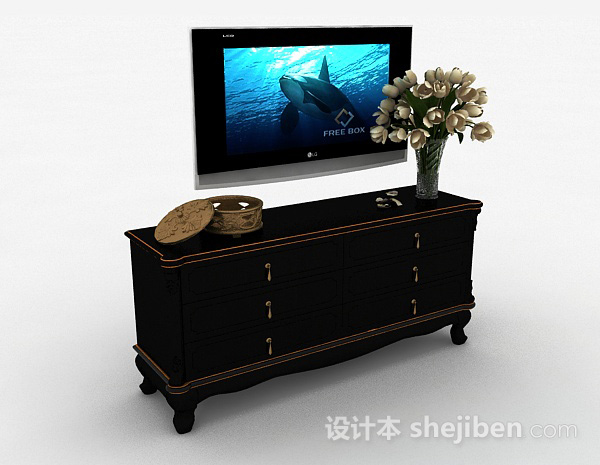 欧式风黑色电视储物柜3d模型下载