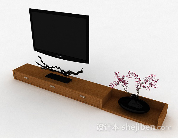免费中式风格浅棕色电视柜3d模型下载