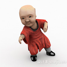 中式风格红衣小孩家居摆件品3d模型下载
