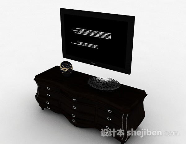 免费欧式风格黑色电视储物柜3d模型下载
