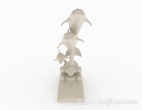 现代风格现代风格白色石质海豚雕刻品3d模型下载