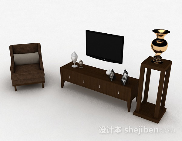 免费现代风格棕色木质组合电视柜3d模型下载