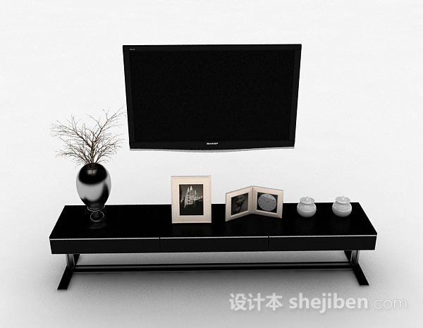 现代风格现代时尚黑色电视柜3d模型下载